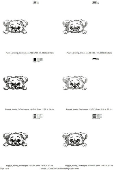 Peeking puppy head silhouette cute dog line art drawing sketch light stitch machine embroidery designs kids sweatshirt design