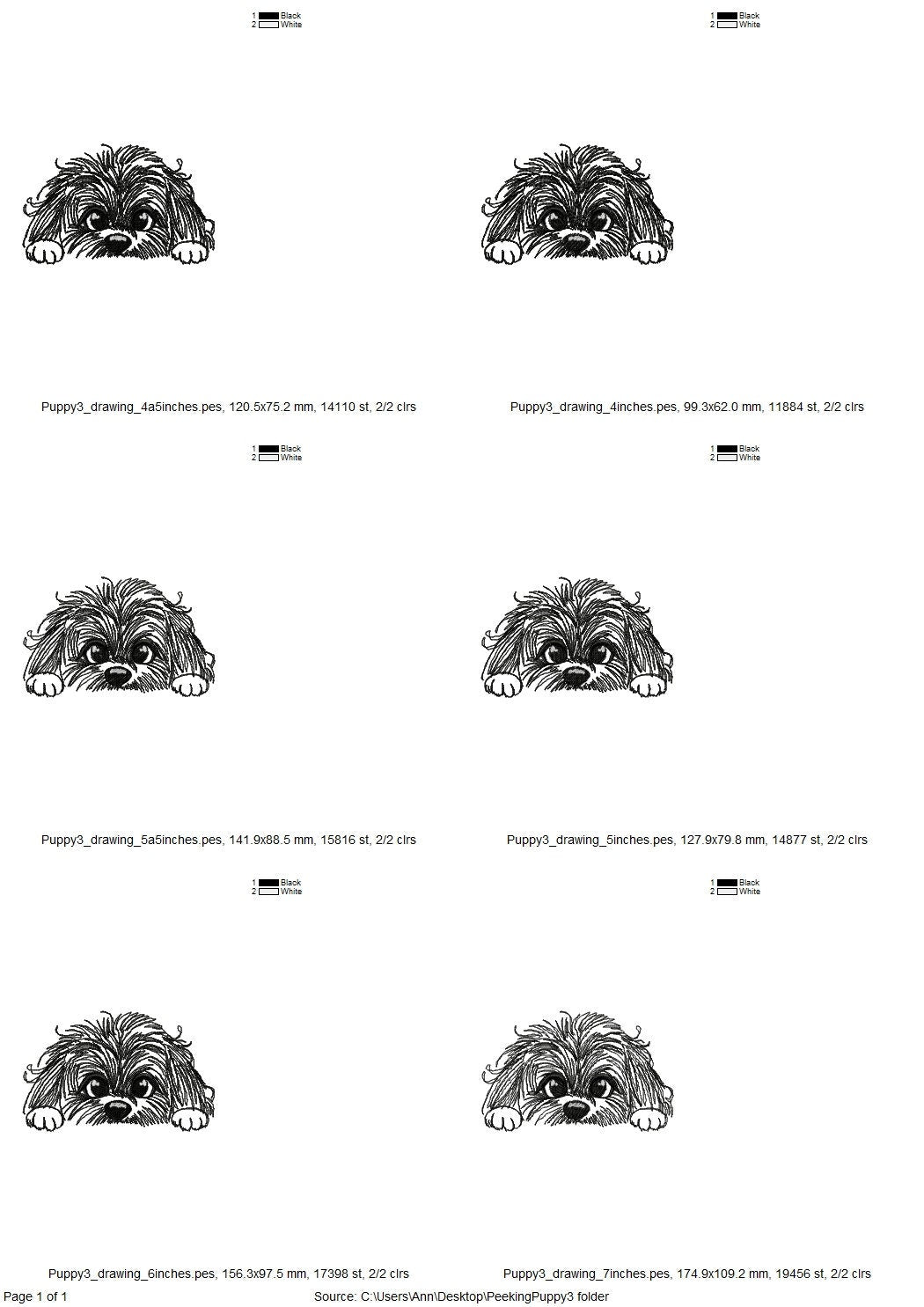 Peeking puppy head silhouette cute dog line art drawing sketch light stitch machine embroidery designs kids sweatshirt design