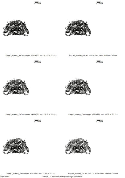 Peeking puppy head silhouette cute dog line art drawing sketch light stitch machine embroidery designs kids sweatshirt design