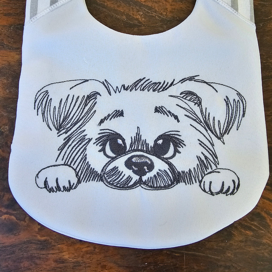 Peeking puppy head silhouette cute dog line art drawing sketch light stitch machine embroidery designs kids sweatshirt design