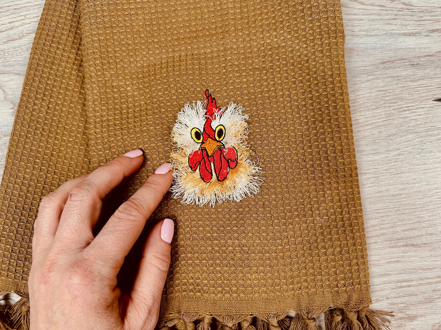 Chicken Fringed Fluffy Chenille Farm Bird Chicken Head Face Machine Embroidery Designs Awesome Fringe Fur Chicken Kitchen Towel Design