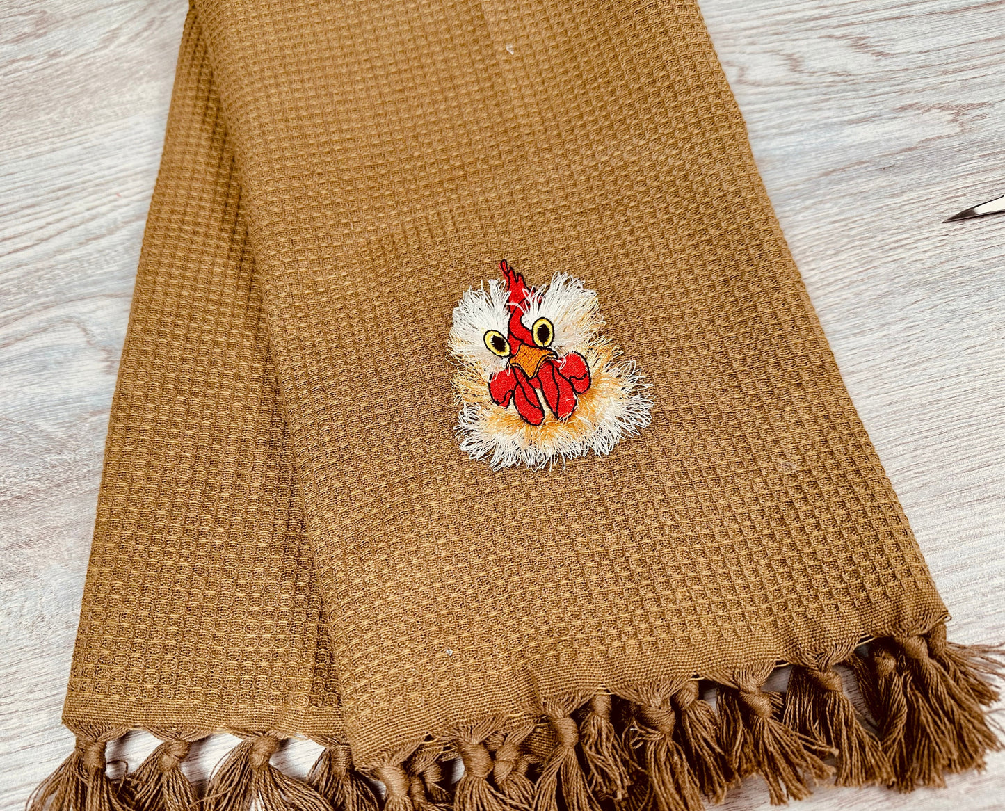 Chicken Fringed Fluffy Chenille Farm Bird Chicken Head Face Machine Embroidery Designs Awesome Fringe Fur Chicken Kitchen Towel Design