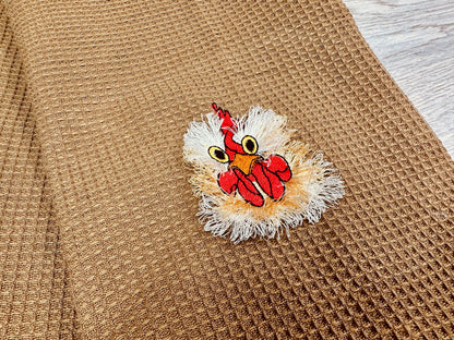 Chicken Fringed Fluffy Chenille Farm Bird Chicken Head Face Machine Embroidery Designs Awesome Fringe Fur Chicken Kitchen Towel Design