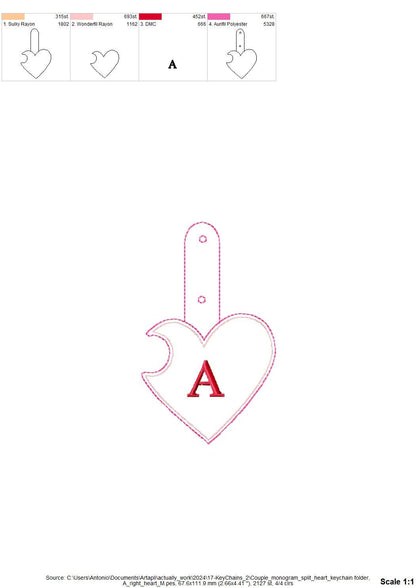 Couple Puzzle Heart Puffy puff 3d foam Split Heart Key fob snap tab monogram in the hoop ITH bag tag keychain machine embroidery designs