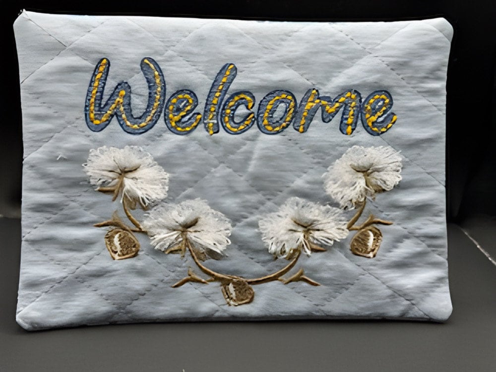 Fringed Cotton Border Fluffy Cotton Flower Floral Monogram Frame Machine Embroidery Designs