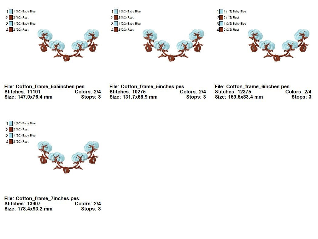Fringed Cotton Border Fluffy Cotton Flower Floral Monogram Frame Machine Embroidery Designs