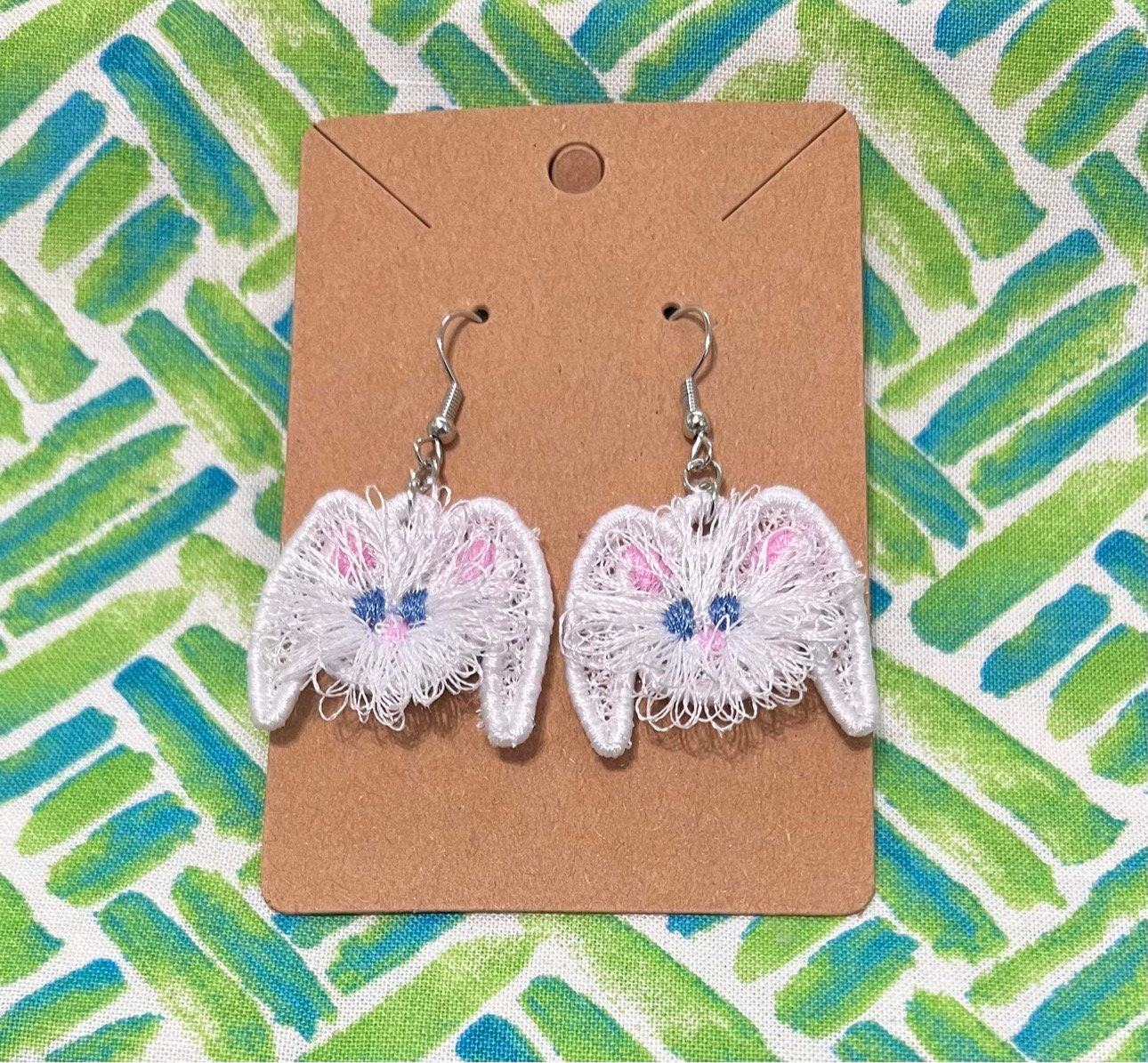 Cute Easter Bunny Earrings Fringed Fluffy Bunny Charm FSL Freestanding Lace Machine Embroidery Designs Kids Girls