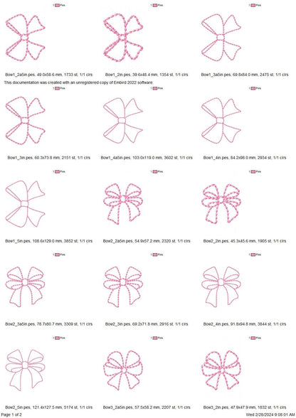 Hand stitch effect Bow SET of 4 types monogram add-on baby gown Christ pearl stitch machine embroidery designs multiple sizes from 2 to 5in