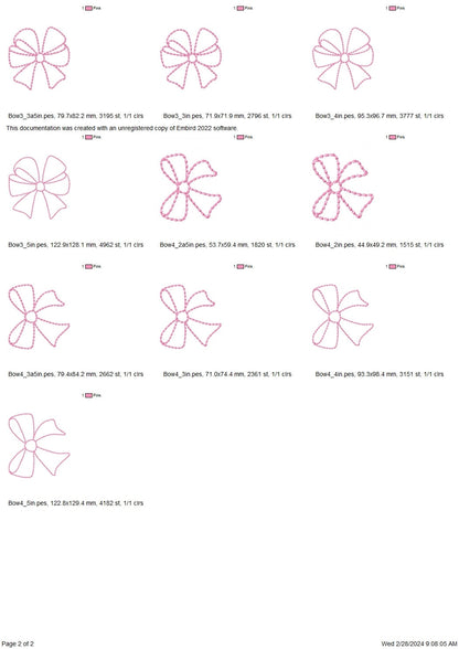 Hand stitch effect Bow SET of 4 types monogram add-on baby gown Christ pearl stitch machine embroidery designs multiple sizes from 2 to 5in