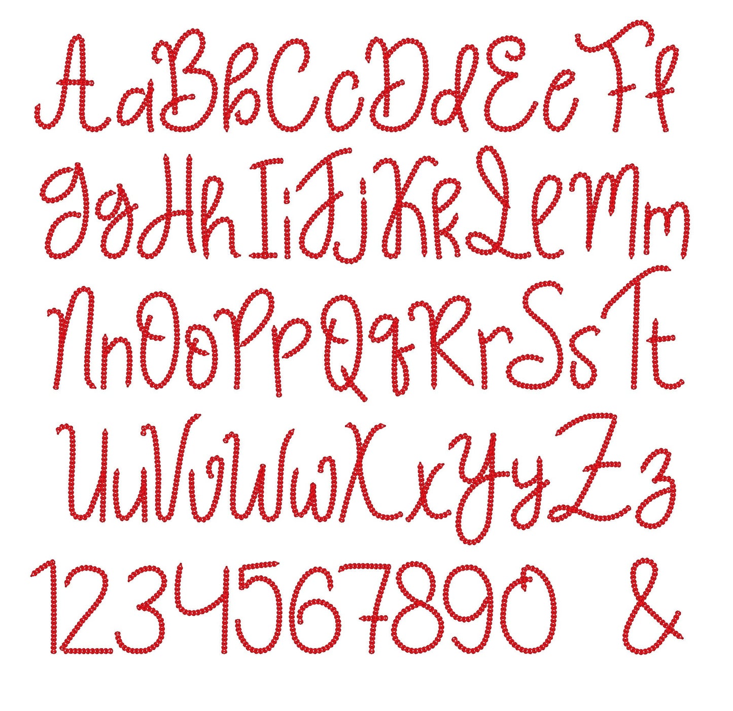 Narrow Bold Authentic Hand Chain stitch FONT machine embroidery designs alphabet