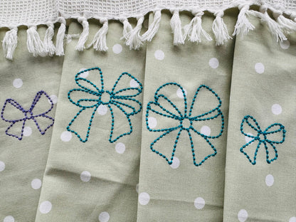 Hand stitch effect Bow SET of 4 types monogram add-on baby gown Christ pearl stitch machine embroidery designs multiple sizes from 2 to 5in