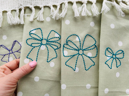 Hand stitch effect Bow SET of 4 types monogram add-on baby gown Christ pearl stitch machine embroidery designs multiple sizes from 2 to 5in