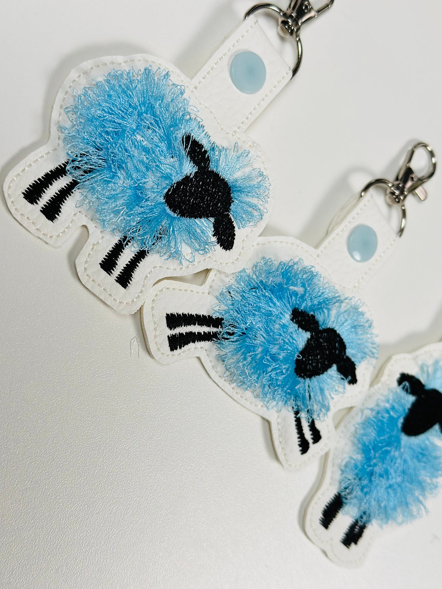Fringed Sheep key fob snap tab SET of 3 cute Lamb keychain in the hoop machine embroidery design