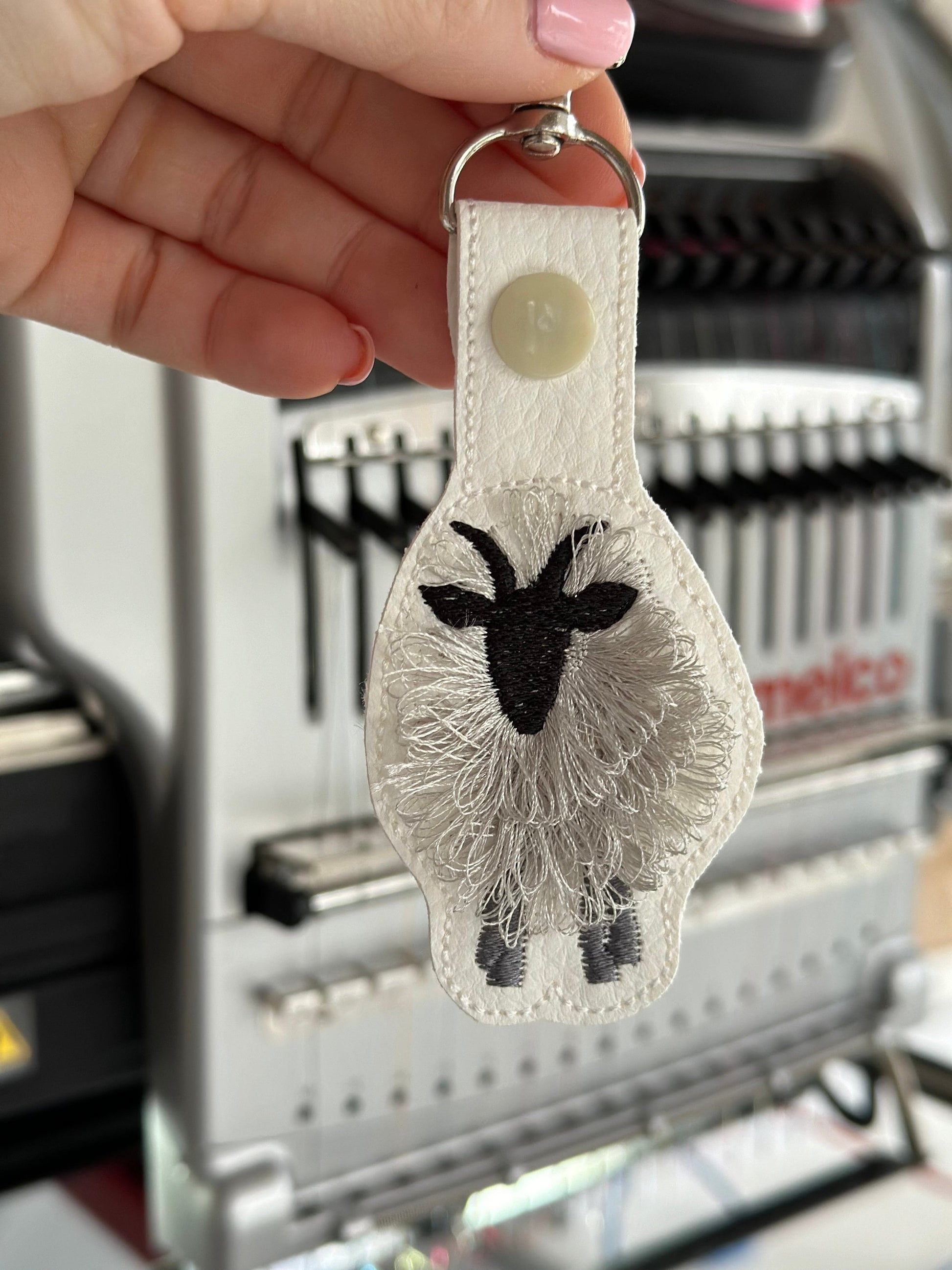 Fringed Goat key fob snap tab SET of 2 Fluffy Goat keychain in the hoop machine embroidery designs ITH project Farm animal fluffy fuzzy