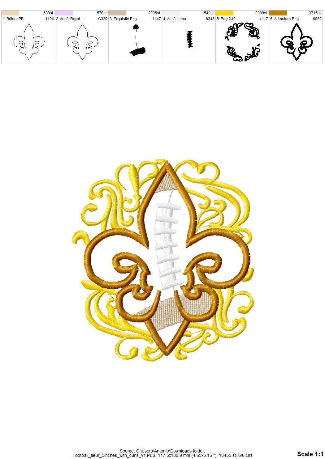 Football Fleur De Lis Applique – Appliqué machine embroidery design by Artapli