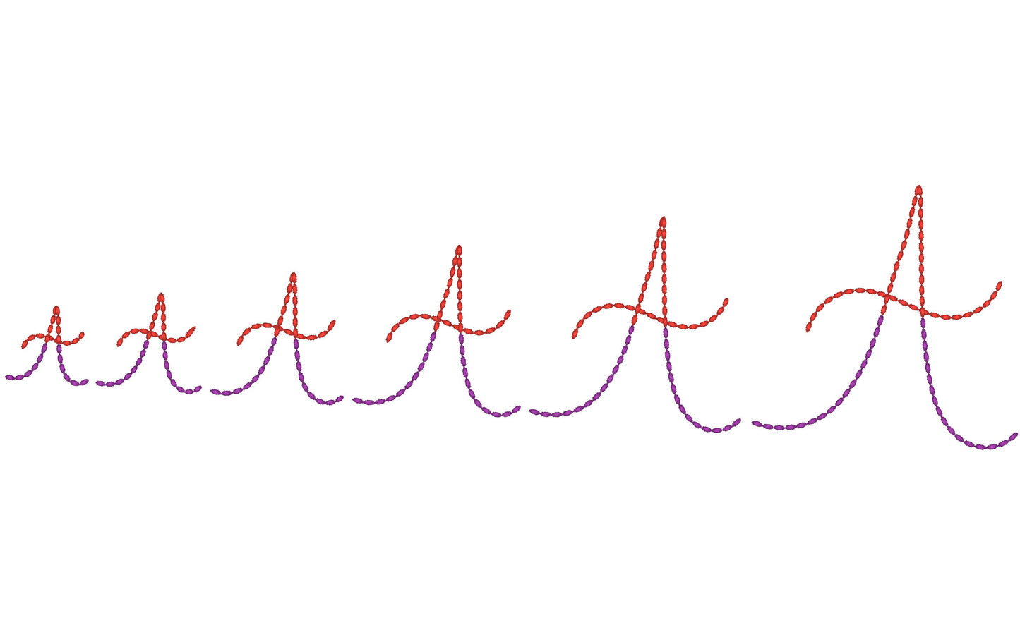 Duotone Hand stitch effect FONT machine embroidery designs in assorted mini sizes script alphabet letters bold bean stitch BX