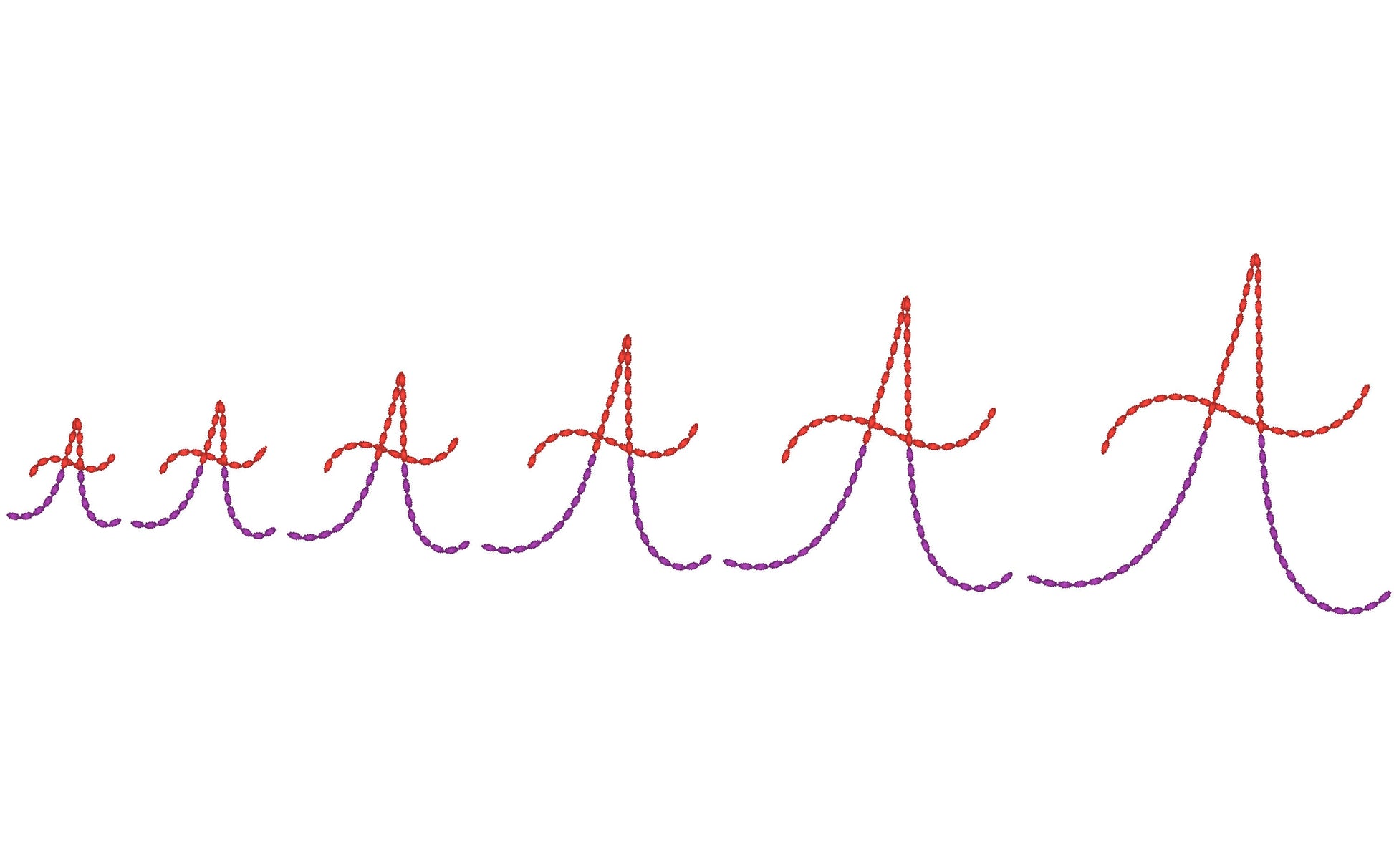 Duotone Hand stitch effect FONT machine embroidery designs in assorted mini sizes script alphabet letters bold bean stitch BX