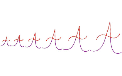 Duotone Hand stitch effect FONT machine embroidery designs in assorted mini sizes script alphabet letters bold bean stitch BX