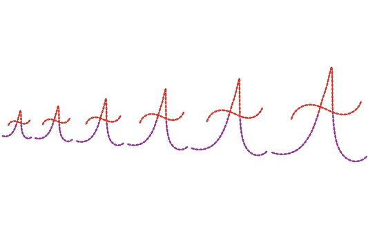 Duotone Hand stitch effect FONT machine embroidery designs in assorted mini sizes script alphabet letters bold bean stitch BX