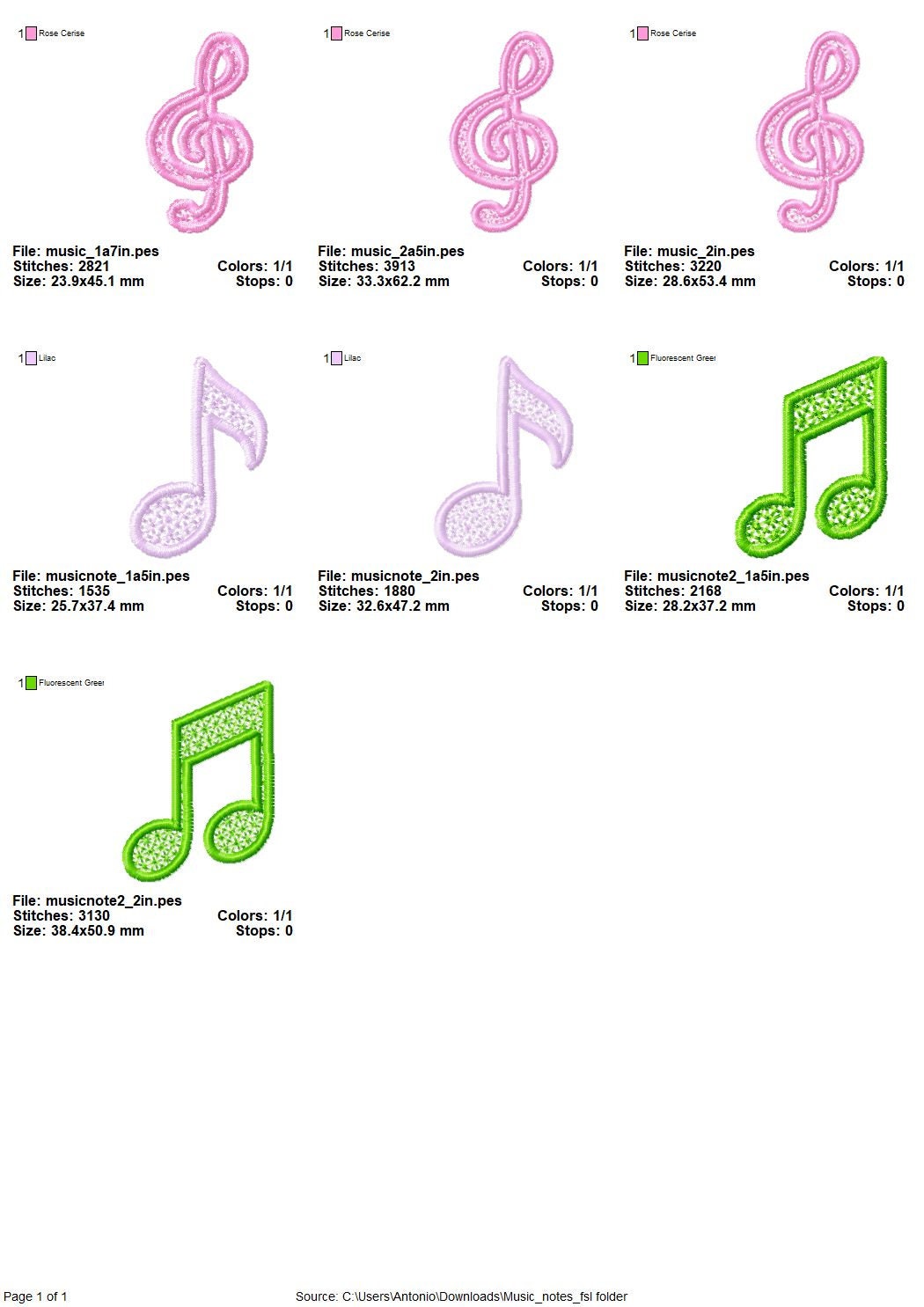 Music Note Musical FSL – Sizes 1.5" 2" 4" Digital Embroidery File | Artapli