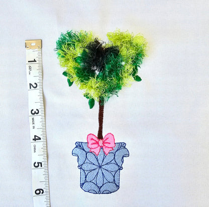Fringed Fluffy Heart Shape Topiary Tree With Bow Fringe ITH in the Hoop Fluffy Fringed Plant in Pot Machine Embroidery Designs Hoop 4x4 5x7 - Etsy