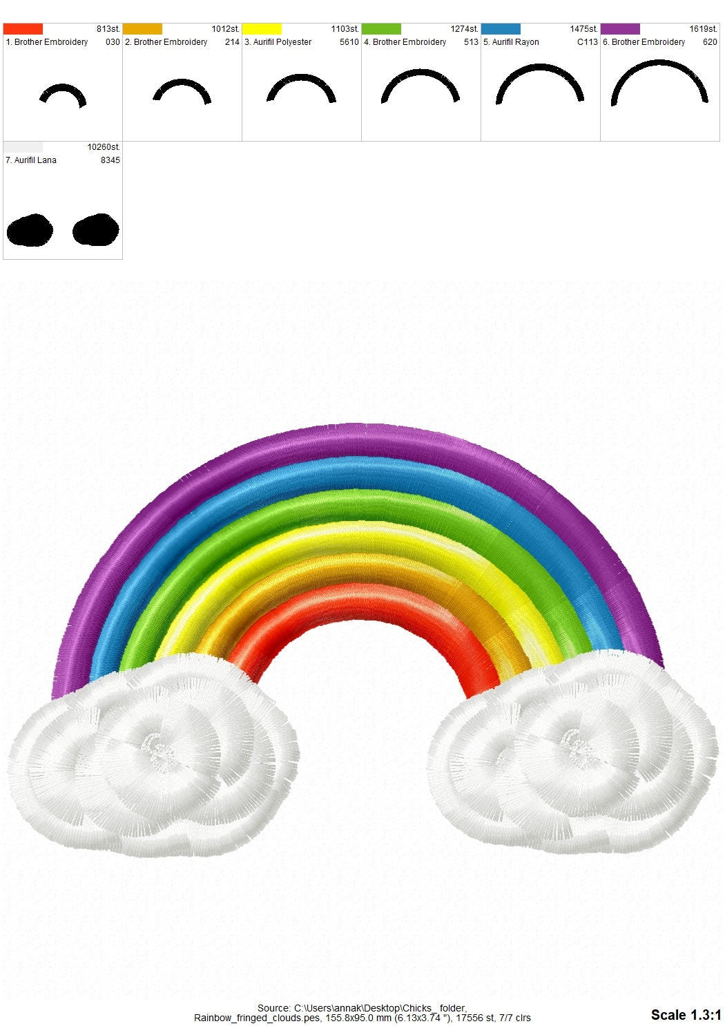 Top Rainbow fringed fluffy clouds kids baby fur chenille machine embroidery designs