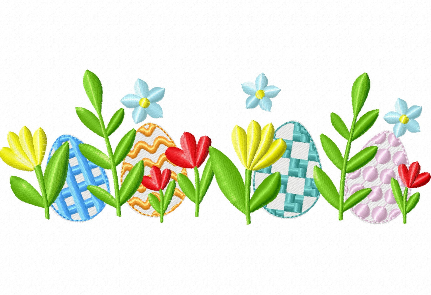 Floral border row hidden eggs designs Easter  machine embroidery designs baby gown Christ stem flower stitch grass flower shirt