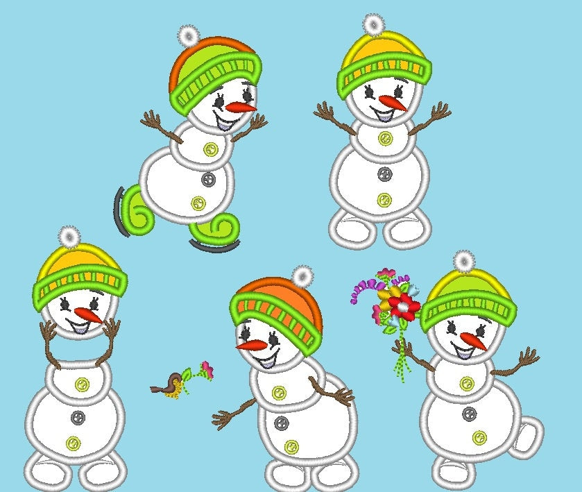 Snowman 5 Styles Machine Embroidery Applique Designs 4x4 5x7