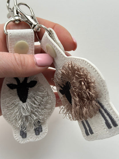 Fringed Goat key fob snap tab SET of 2 Fluffy Goat keychain in the hoop machine embroidery designs ITH project Farm animal fluffy fuzzy