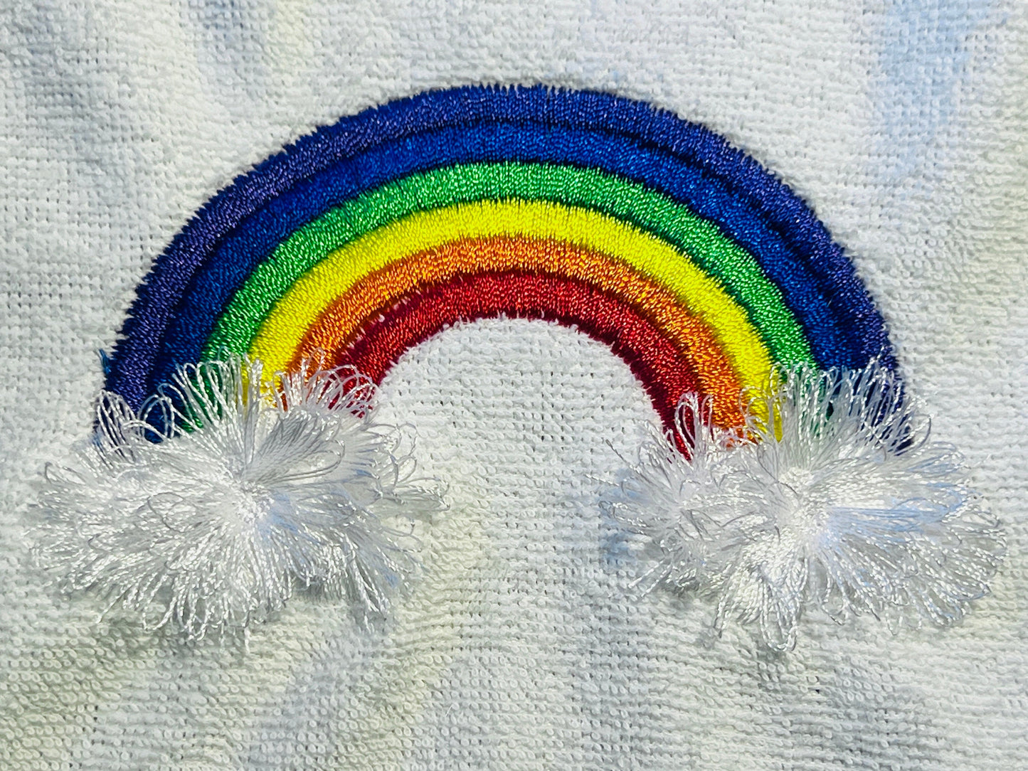 Top Rainbow fringed fluffy clouds kids baby fur chenille machine embroidery designs