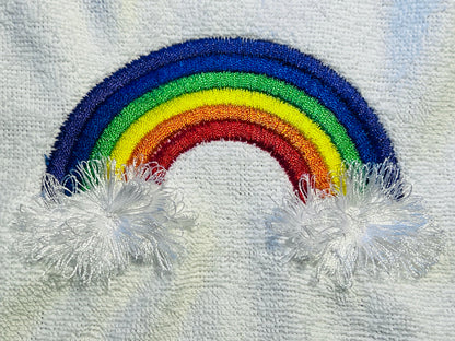 Top Rainbow fringed fluffy clouds kids baby fur chenille machine embroidery designs