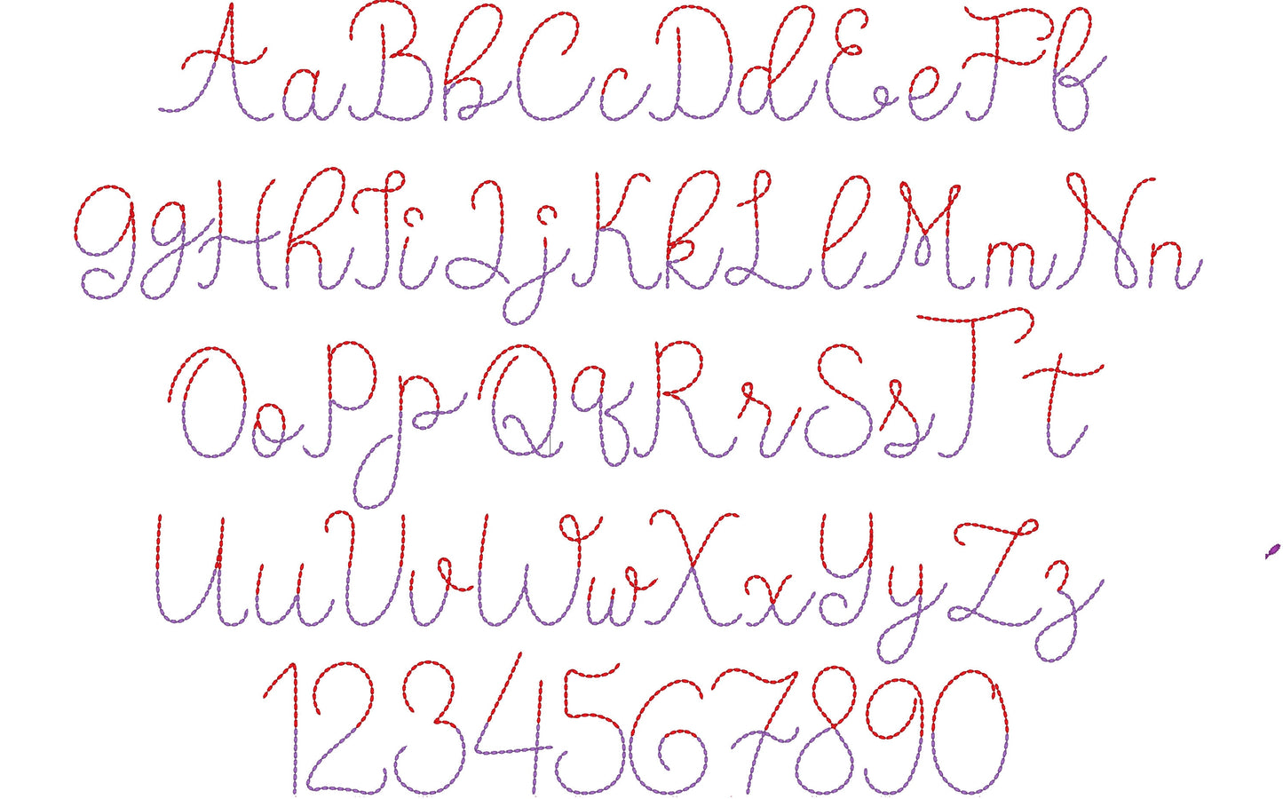 Duotone Hand stitch effect FONT machine embroidery designs in assorted mini sizes script alphabet letters bold bean stitch BX