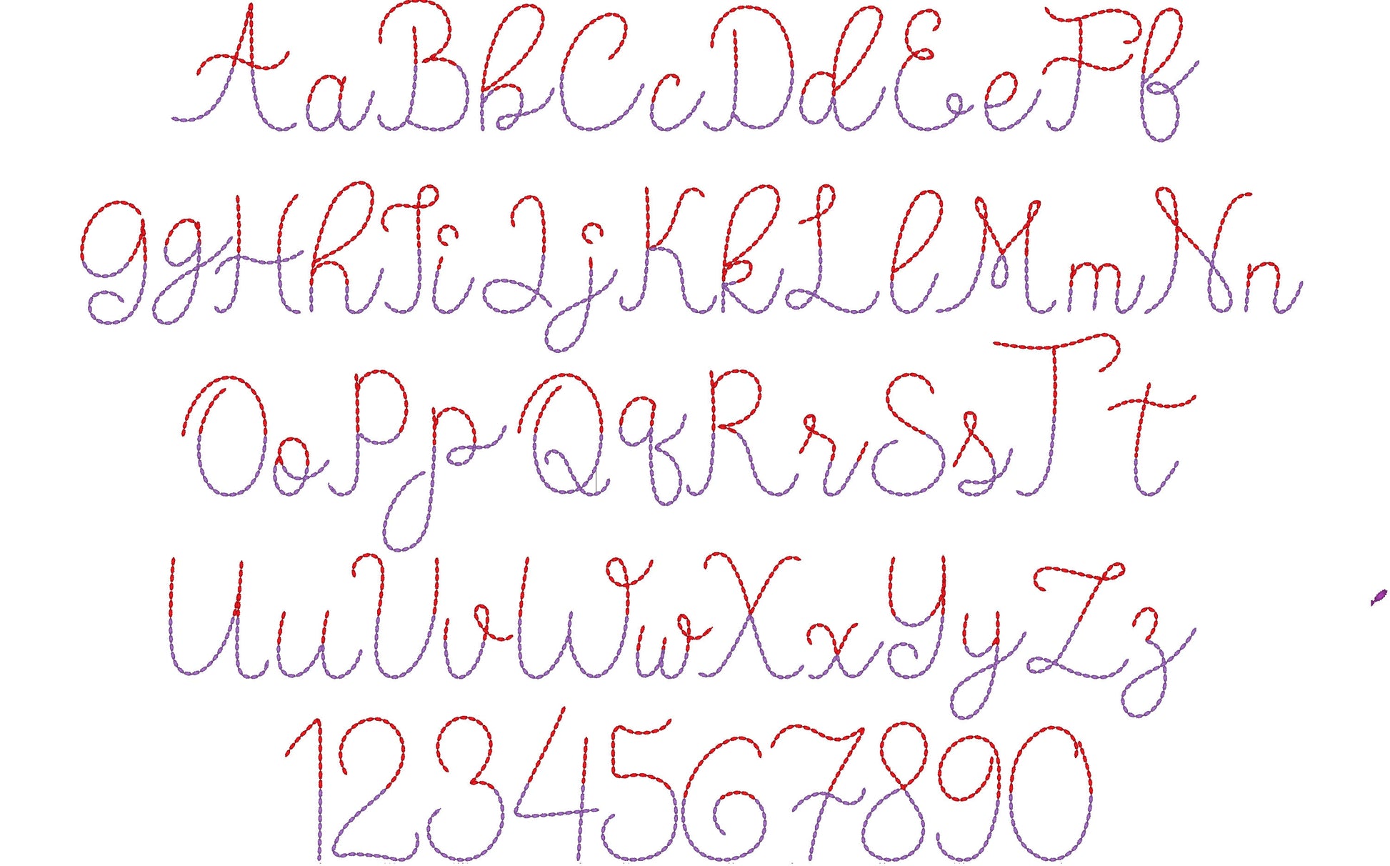 Duotone Hand stitch effect FONT machine embroidery designs in assorted mini sizes script alphabet letters bold bean stitch BX