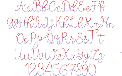 Duotone Hand stitch effect FONT machine embroidery designs in assorted mini sizes script alphabet letters bold bean stitch BX