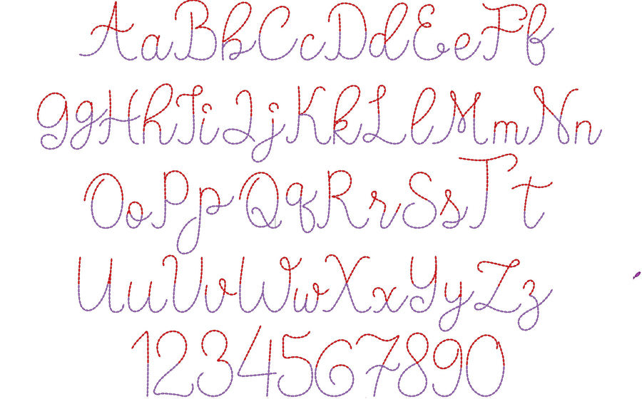 Duotone Hand stitch effect FONT machine embroidery designs in assorted mini sizes script alphabet letters bold bean stitch BX