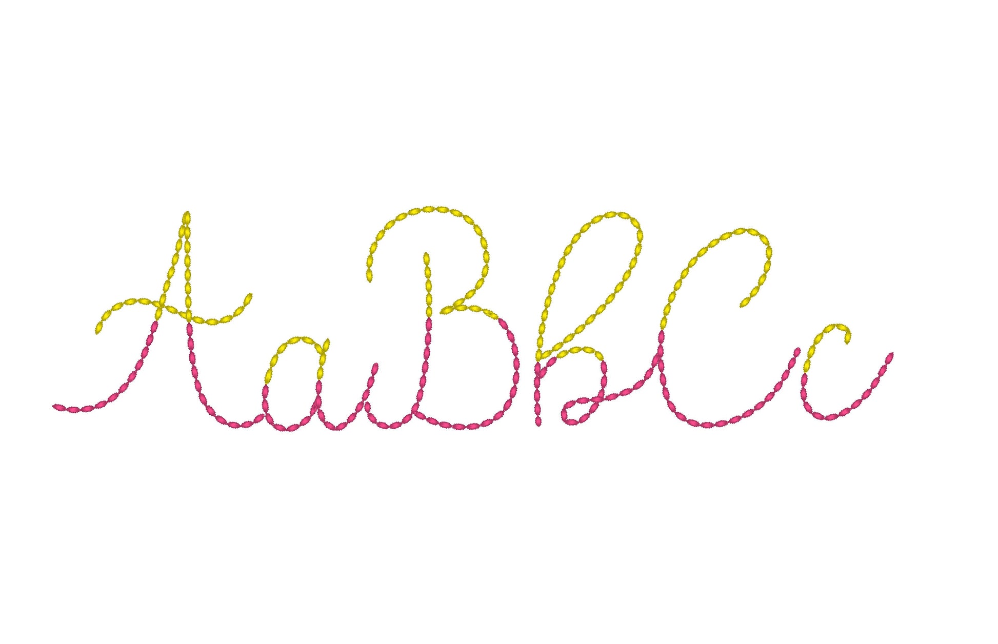 Duotone Hand stitch effect FONT machine embroidery designs in assorted mini sizes script alphabet letters bold bean stitch BX