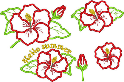 Hibiscus Flower Set of 5 types Applique machine embroidery designs floral blossom