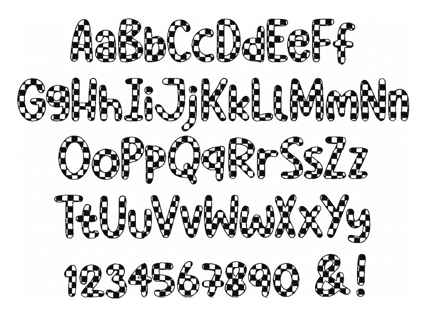 Checks Patterned Font 1 color Alphabet letters numbers machine embroidery designs chess pattern checkers checkered Font