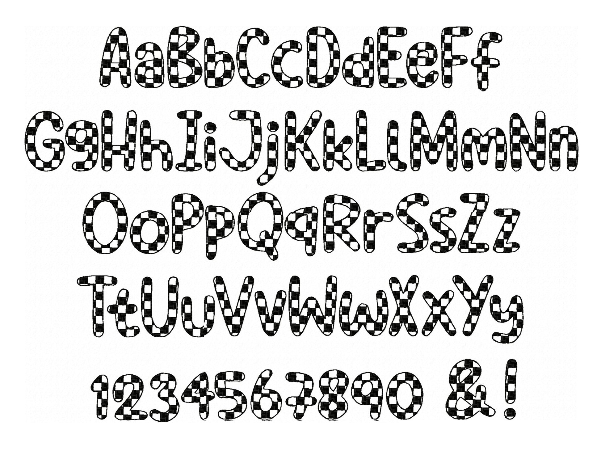 Checks Patterned Font 1 color Alphabet letters numbers machine embroidery designs chess pattern checkers checkered Font