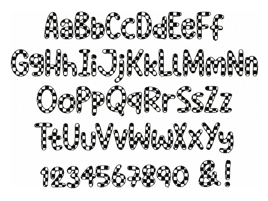 Checks Patterned Font 1 color Alphabet letters numbers machine embroidery designs chess pattern checkers checkered Font