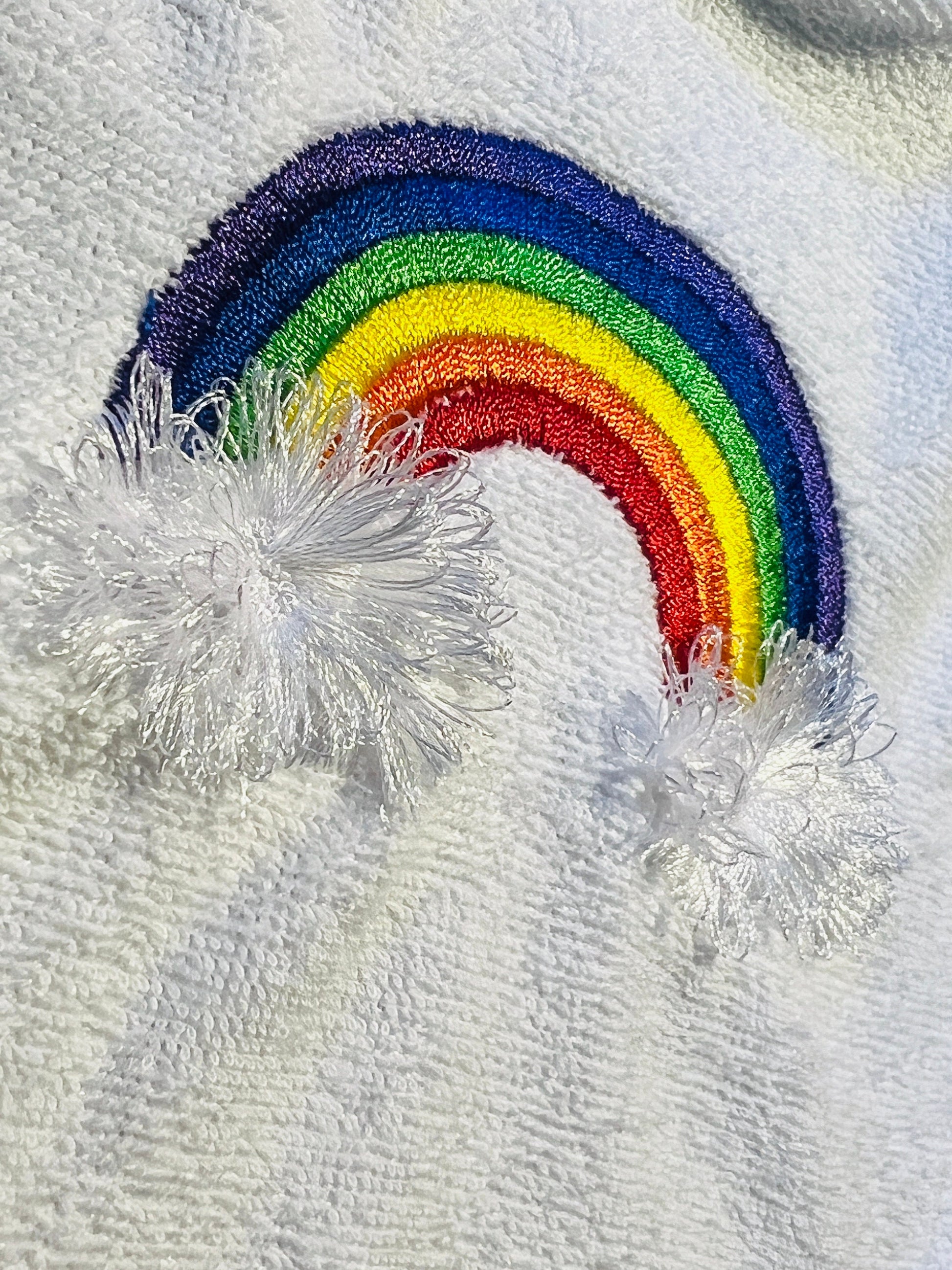 Top Rainbow fringed fluffy clouds kids baby fur chenille machine embroidery designs