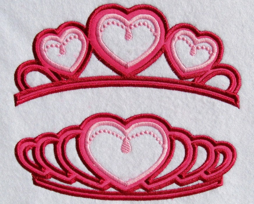 Princess Tiara Crown SET of 2 Machine Embroidery Applique Designs Valentine Heart Crown