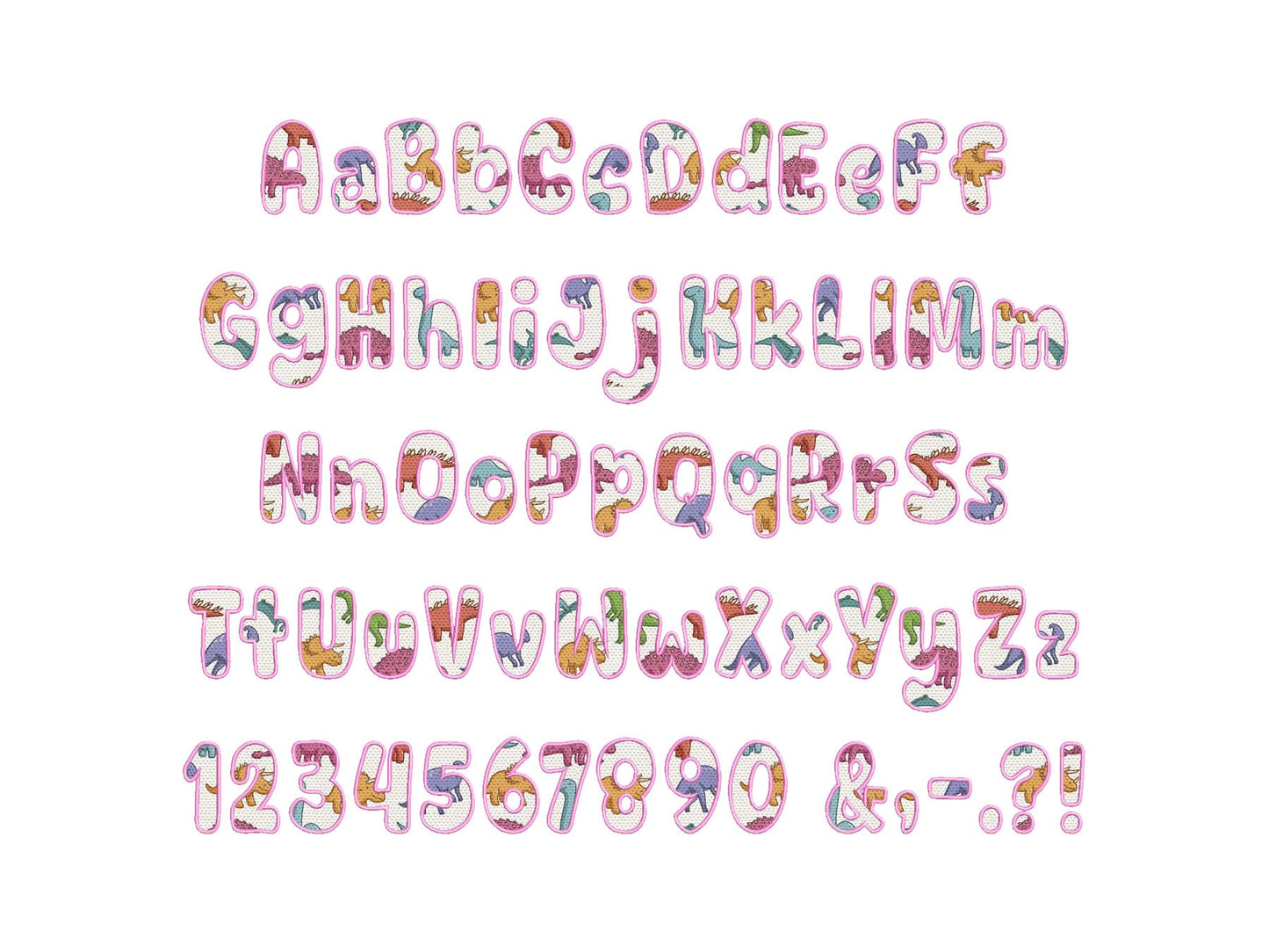 Little Dino applique Font machine embroidery designs monogram wild alphabet letters in multiple sizes from 2.3, up to 5.3 inch, BX included