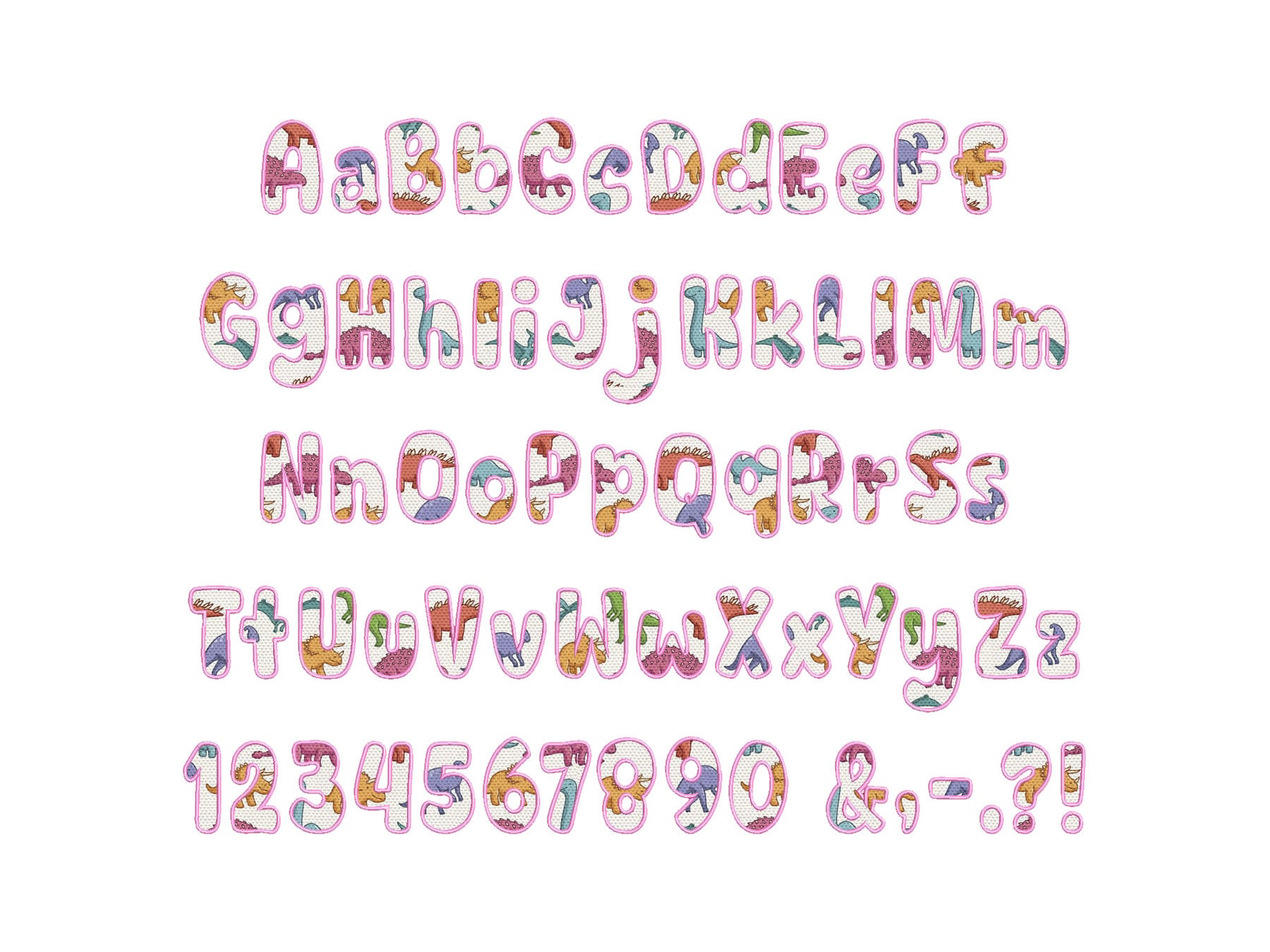 Little Dino applique Font machine embroidery designs monogram wild alphabet letters in multiple sizes from 2.3, up to 5.3 inch, BX included