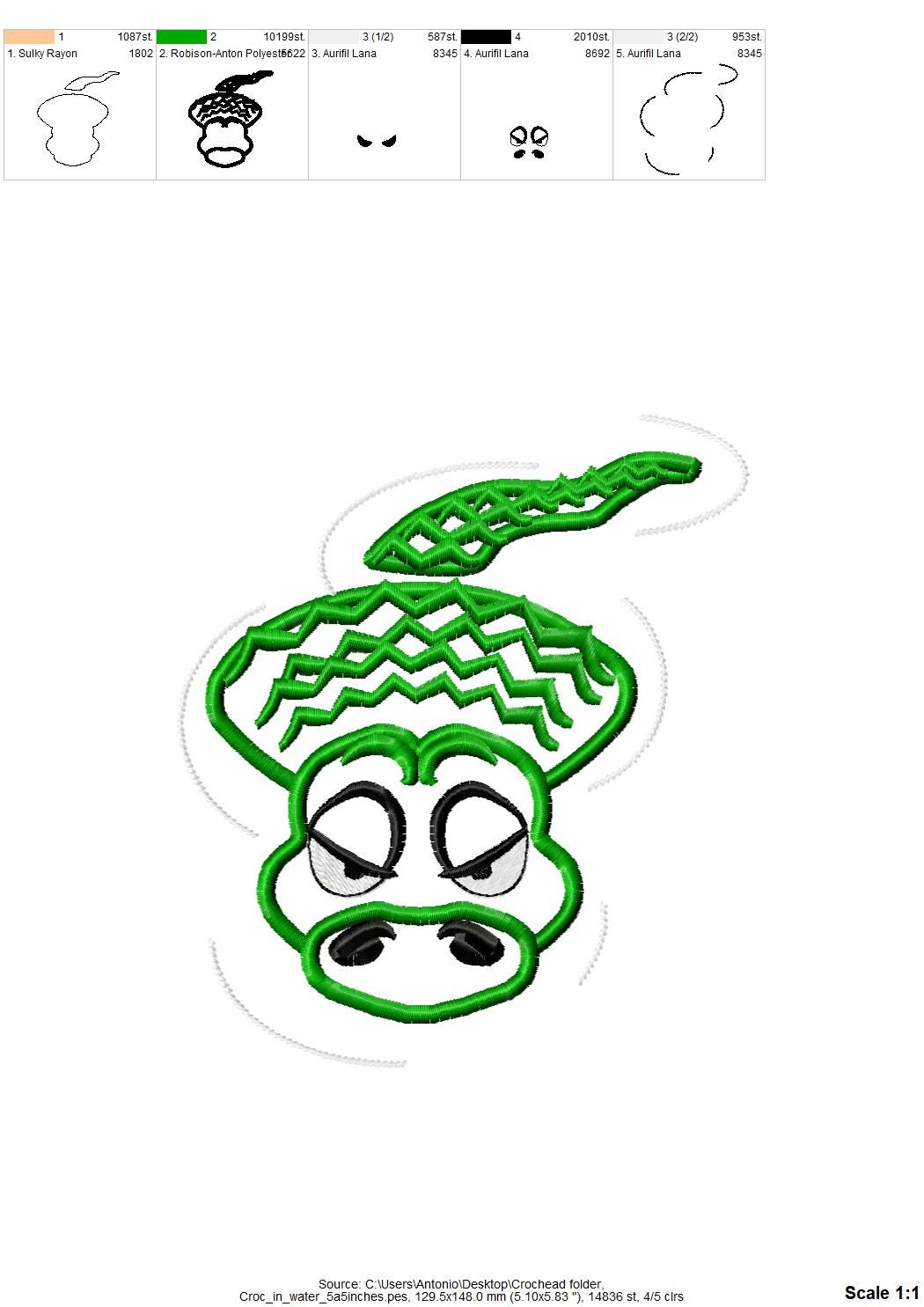 Peeking Alligator in water – Sizes 4" 5" 5.5" 7" Digital Embroidery File | Artapli