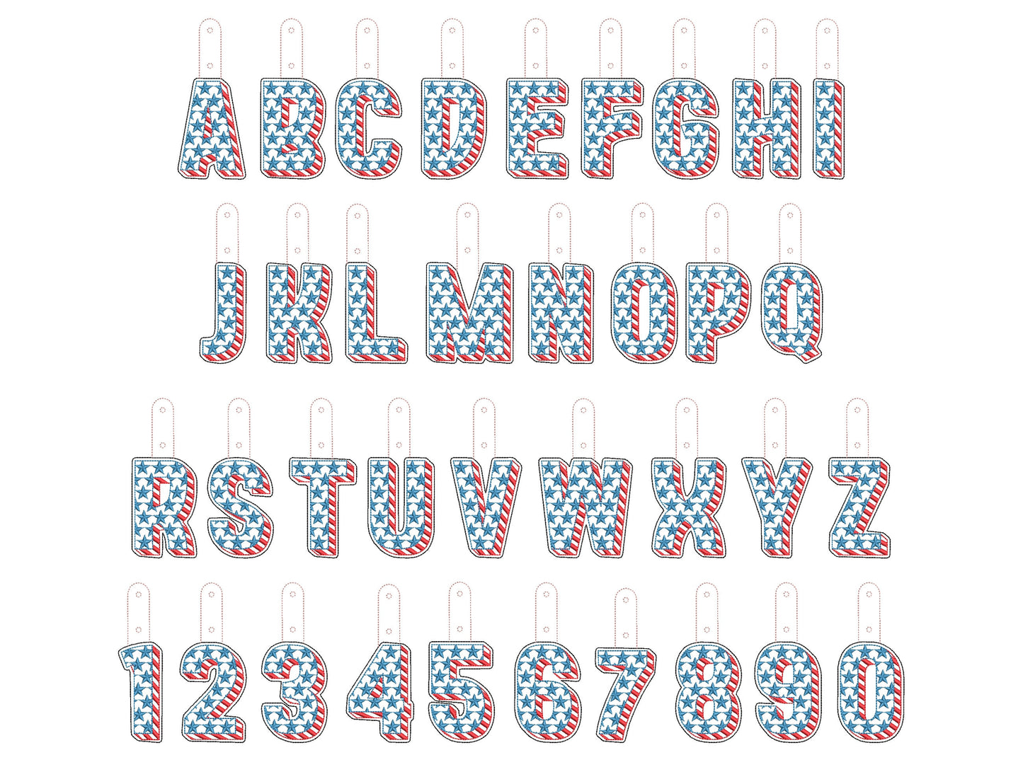 Patriotic Shadow Stars and Stripes 4th July Independence Day Eyelet and Key Fob Snap Tab