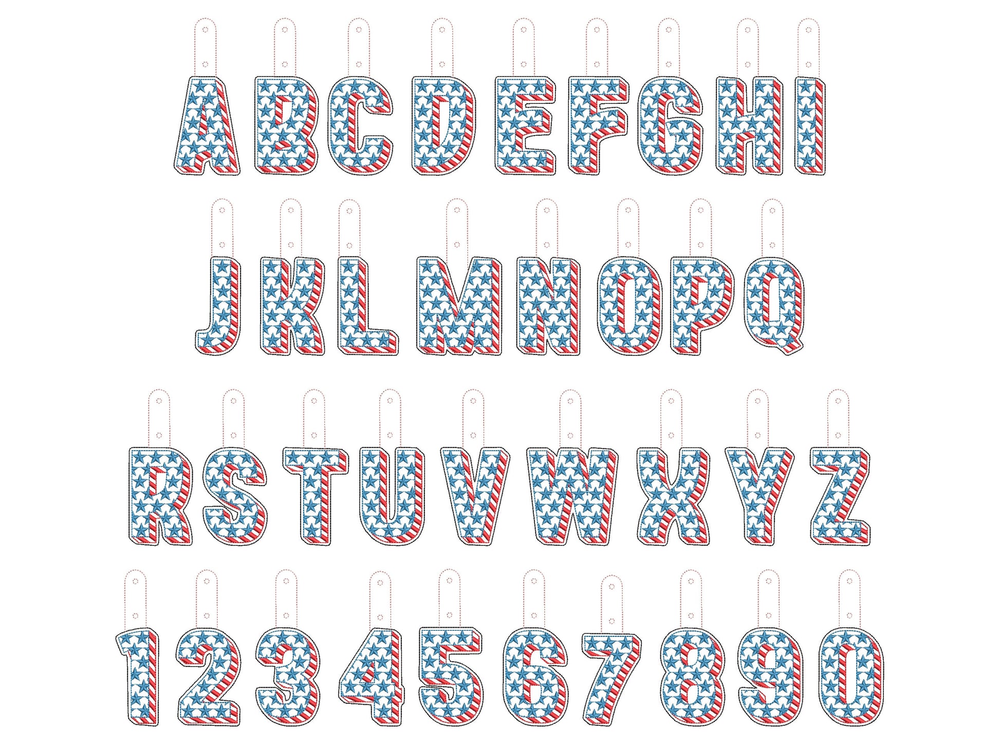 Patriotic Shadow Stars and Stripes 4th July Independence Day Eyelet and Key Fob Snap Tab