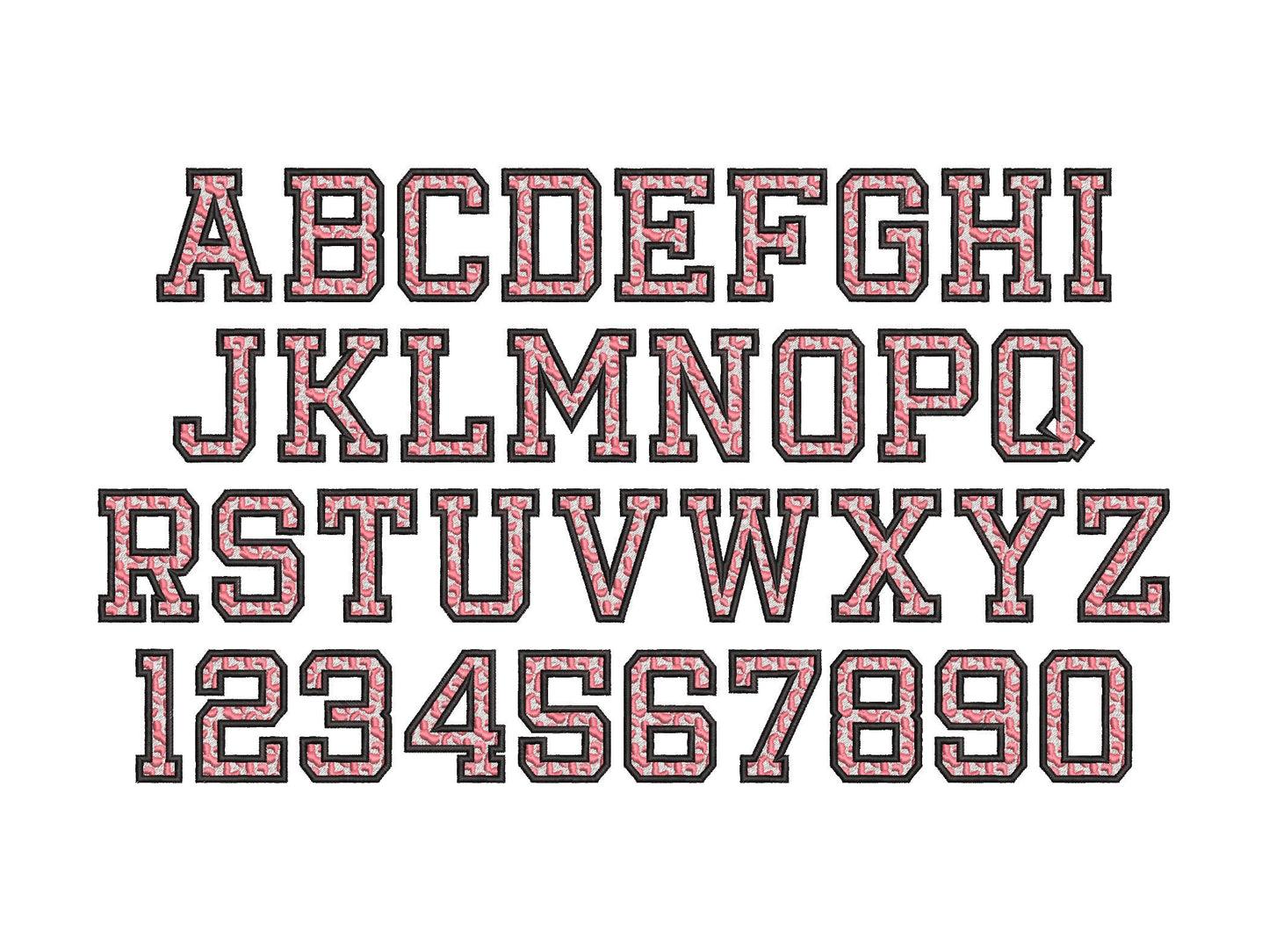 Leopard Spots fill stitch and outline Varsity block FONT wild cat cheetah print pattern monogram machine embroidery designs alphabet BX