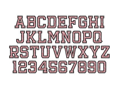 Leopard Spots fill stitch and outline Varsity block FONT wild cat cheetah print pattern monogram machine embroidery designs alphabet BX
