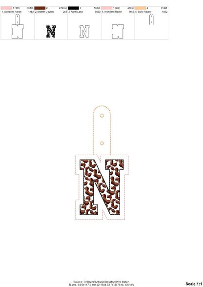 Leopard print Monogram Eyelet and Key Fob Snap Tab Block Font alphabet in the hoop ITH machine embroidery designs keychain bag tag gift idea